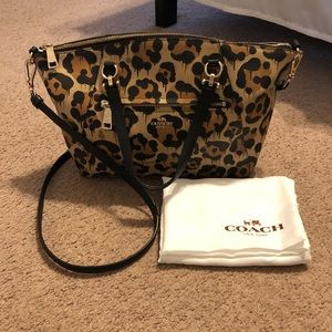 Coach Prairie Dripped Leopard Leather Satchel